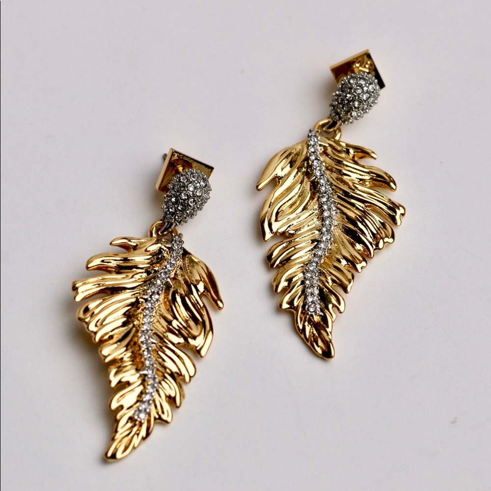 Alexis Bittar Crystal Feather Drop Earrings
